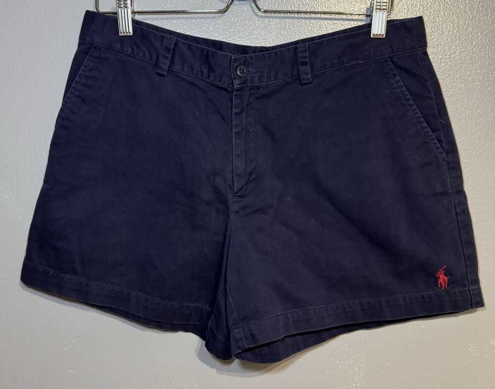 Ralph Lauren Sport Shorts Womens 10 Blue Shortie Flat Front Cotton Woven